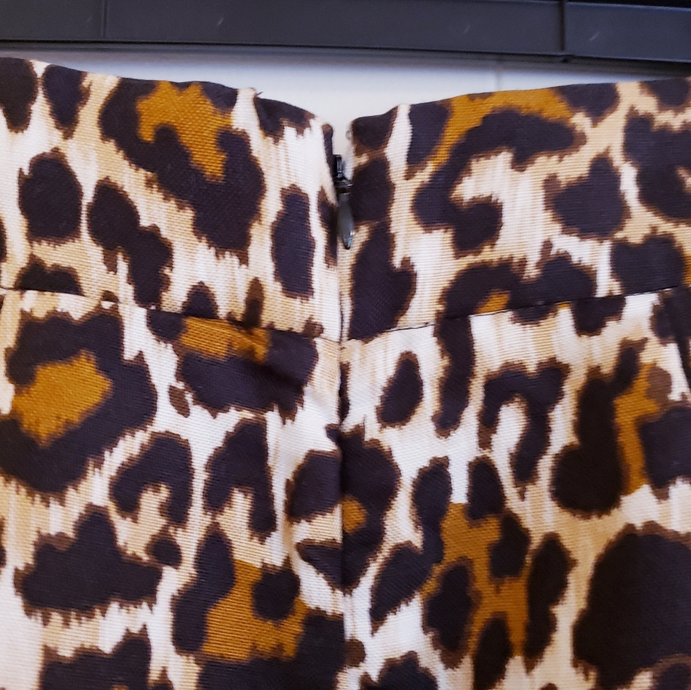 J Crew Women Skirt 8P Leopard Animal Print Linen Blend knee length Style #L3113 - Picture 12 of 14